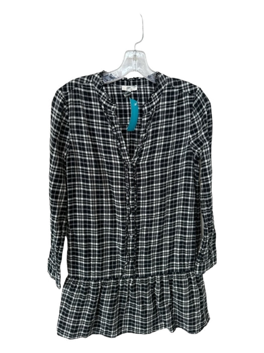 Joie Size S Black & White Cotton Long Sleeve Plaid Dress Black & White / S