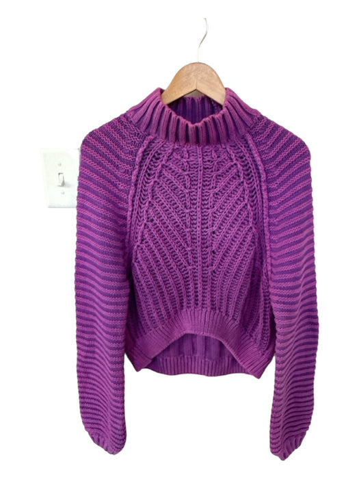 Free People Size S Purple Cotton Mock Neck Chunky Knit Cropped Sweater Purple / S