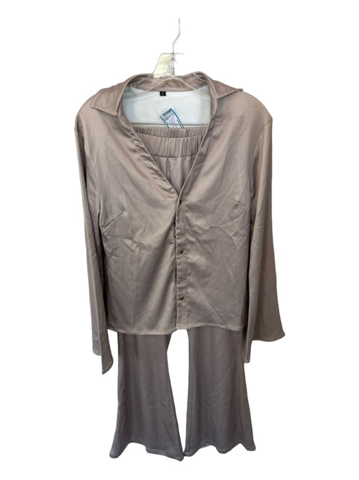 Size S Taupe Long Sleeve Button Down Wide Leg Pant Set Taupe / S