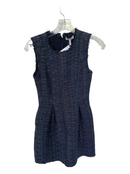 Rebecca Taylor Size 0 Navy & Multi Cotton Sleeveless Woven Raw Hem Dress Navy & Multi / 0