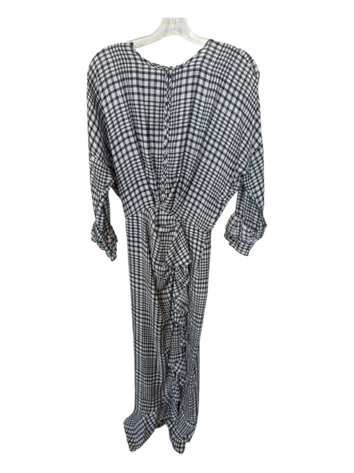 Petersyn Size Est S Black & White Long Sleeve Plaid Open Back Ruffles Dress Black & White / Est S