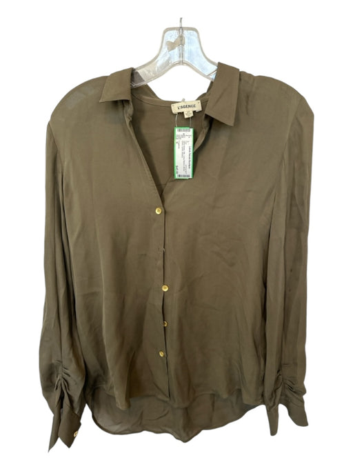 L'agence Size S Olive Green Silk Long Sleeve Button Down GHW Top Olive Green / S