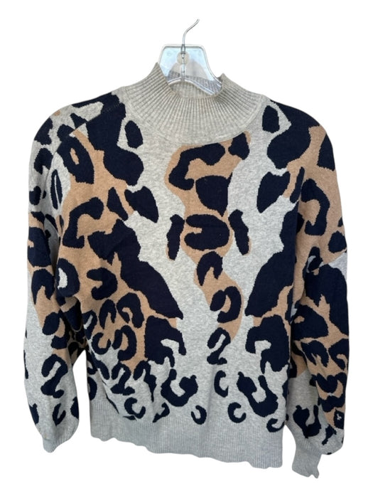 Ted Baker Size Est S Gray & Tan Mock Neck Animal Print Long Sleeve Sweater Gray & Tan / Est S