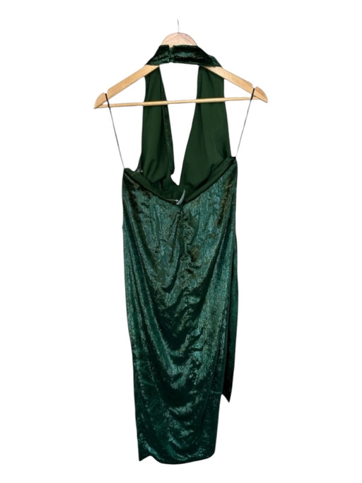 NBD Size M Green Velvet Halter Neck Metallic Open Back Gown Green / M