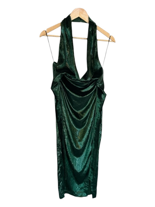 NBD Size M Green Velvet Halter Neck Metallic Open Back Gown Green / M