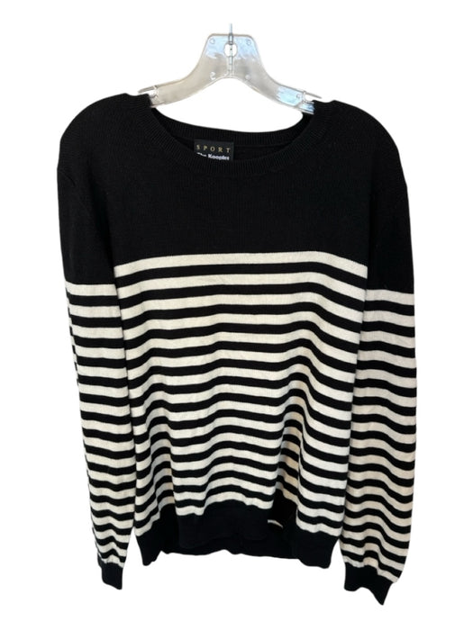 The Kooples Size XL Black & White Cotton Shoulder Buttons Striped Knit Sweater Black & White / XL