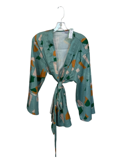 Diarrablu Size M/L Green & Orange Polyester Abstract Belted Kimono Green & Orange / M/L