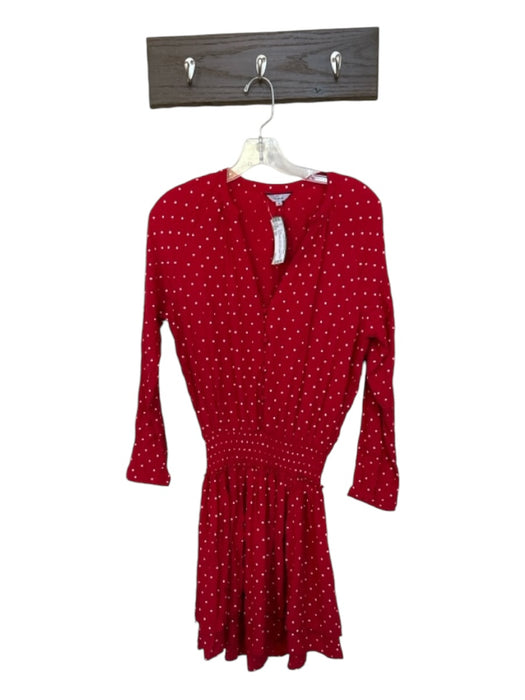 Rails Size XS Red & White Rayon Blend Long Sleeve Polka Dot Elastic Waist Dress Red & White / XS