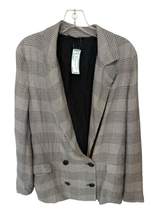 ALLSAINTS Size Est L Black & Cream Viscose Plaid Double Breast Oversized Blazer Black & Cream / Est L