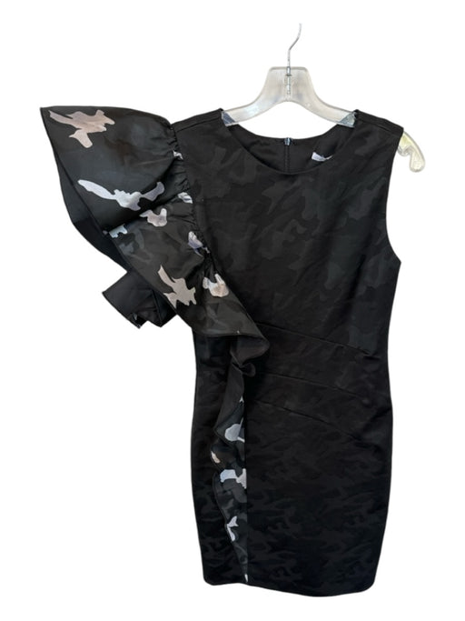 Asilio Size 6 Black & Gray Polyester Sleeveless Camo Front Ruffle Back Zip Dress Black & Gray / 6