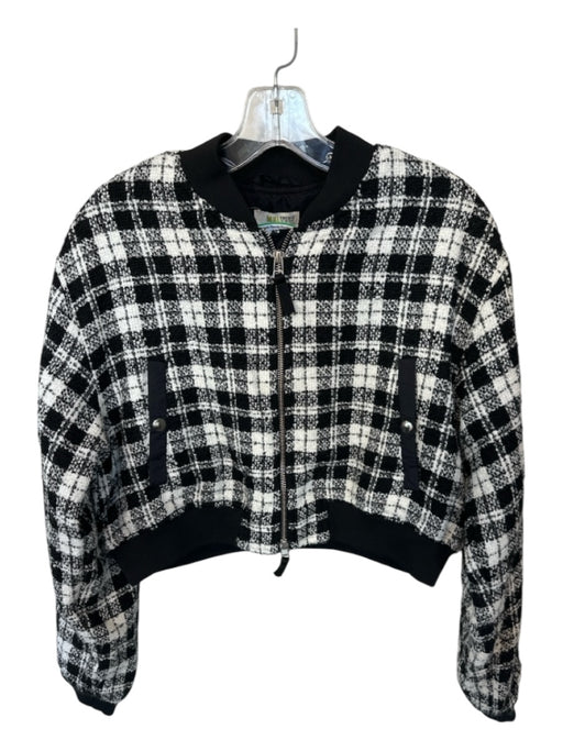 Maeve Size M Black & White Acrylic Blend Plaid Cropped Full Zip Jacket Black & White / M