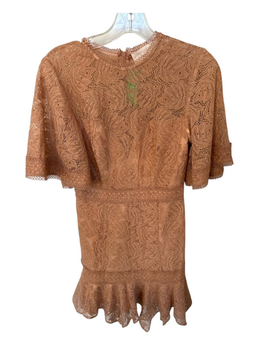 Keepsake Size S Tan Lace Short Sleeve Back Zip Dress Tan / S