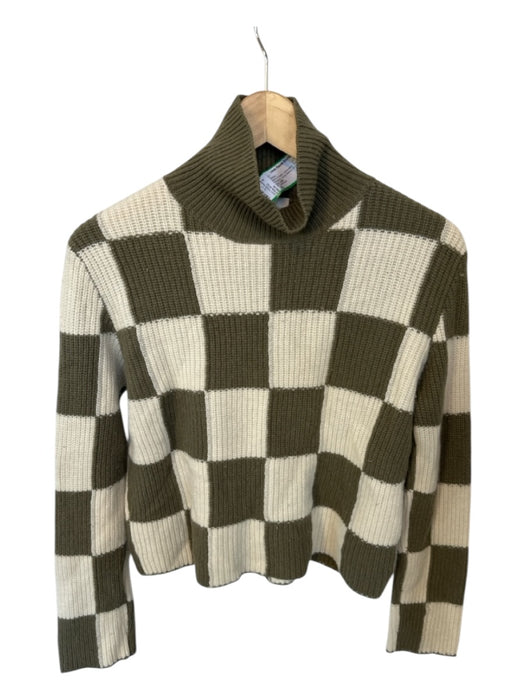 W. Cashmere Size XS Green & Cream Cahsmere Turtleneck Checkered Knit Sweater Green & Cream / XS