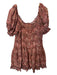 Ulla Johnson Size 16 Rust & Cream Cotton Blend Short Balloon Sleeve Floral Dress Rust & Cream / 16