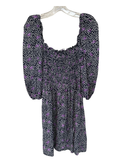 Maje Size 38 Black & Purple Viscose Off Shoulder Leaves Rouched Dress Black & Purple / 38