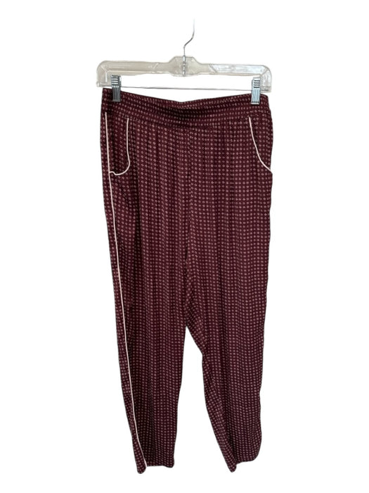 Something Navy Size S Maroon & White Polyester Silky Elastic Waist Pants Maroon & White / S