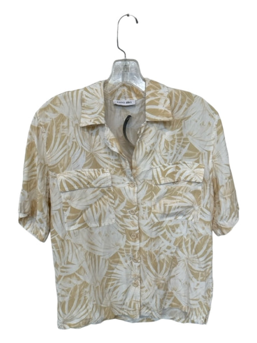 Anine Bing Size XS Tan & White Viscose Blend Short Sleeve Leaves Button Down Top Tan & White / XS