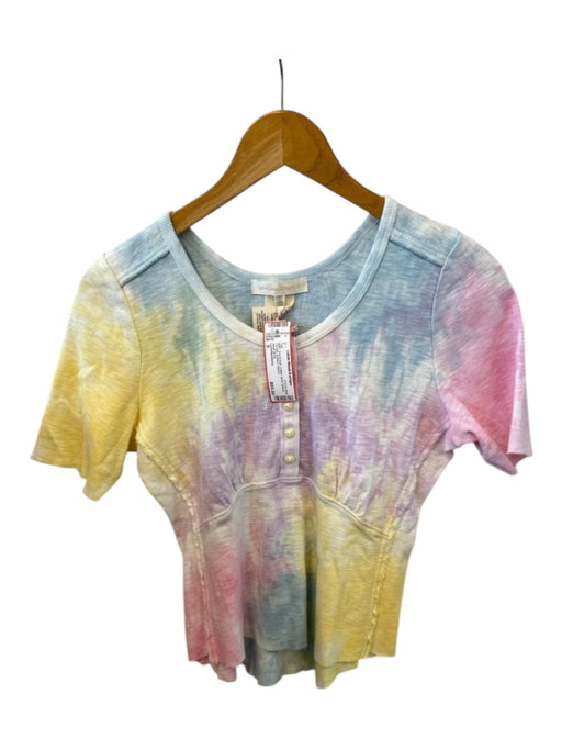 Loveshackfancy Size S Pink & blue Cotton Short Sleeve Tie Dye Buttons Top Pink & blue / S