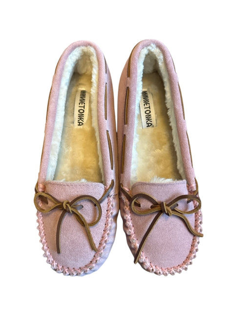 Minnetonka Shoe Size 11 Pink Suede Shearling Lined Bow Slippers Pink / 11