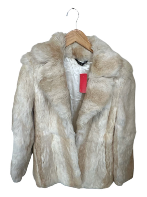 Size S Cream Rabbit Fur Collar Front Pockets Hook & Eye Coat Cream / S