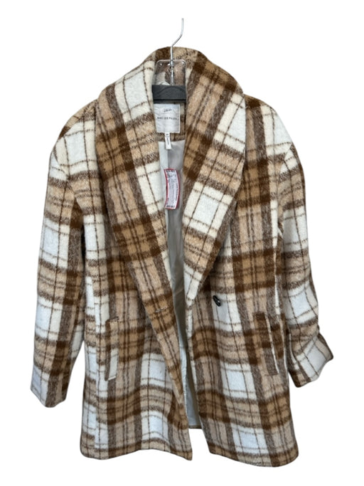 Avec Les Filles Size XS White & Brown Polyester Blend Plaid Buttons Coat White & Brown / XS