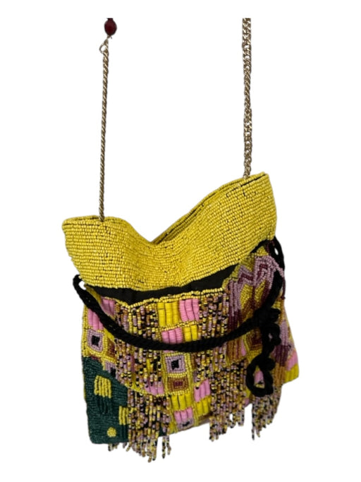 Zara Yellow & Pink Beaded Crossbody Strap Fringe Bag Yellow & Pink / S