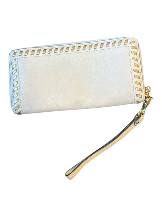 Michael Kors White & Gold Leather Stitching Zip Around GHW Wallets White & Gold