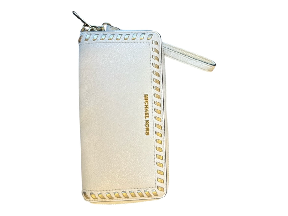 Michael Kors White & Gold Leather Stitching Zip Around GHW Wallets White & Gold