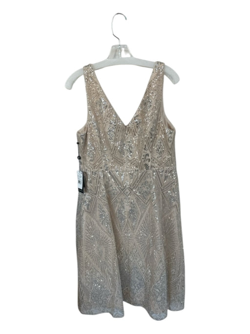 Adrianna Papell Size 12 Nude & Silver Polyester Sleeveless Sequins V Neck Dress Nude & Silver / 12