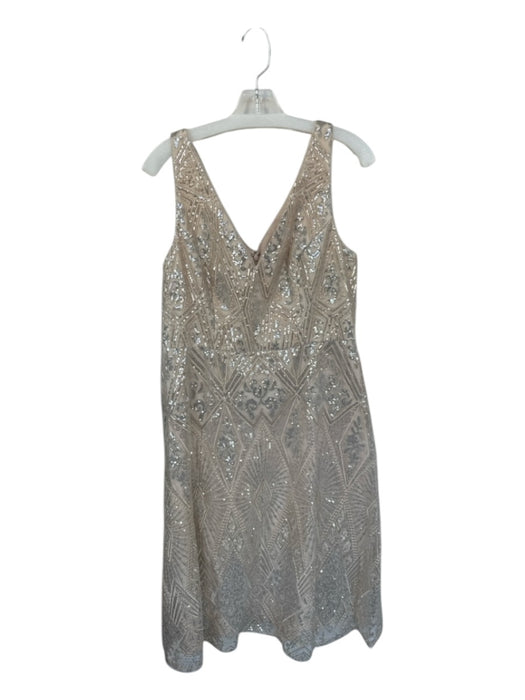 Adrianna Papell Size 12 Nude & Silver Polyester Sleeveless Sequins V Neck Dress Nude & Silver / 12