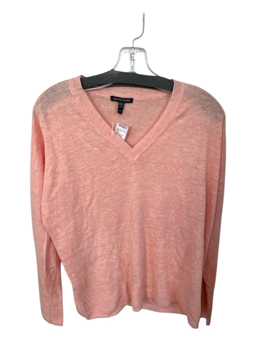 Eileen Fisher Size XS Peach Organic Linen Long Sleeve Knit V Neck Sweater Peach / XS