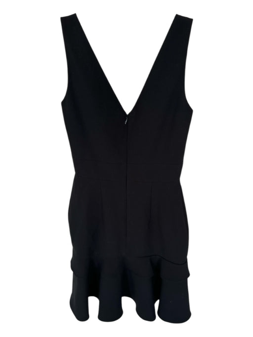 Saloni Size 2 Black Polyester Blend Spaghetti Strap V Neck Ruffles Dress Black / 2