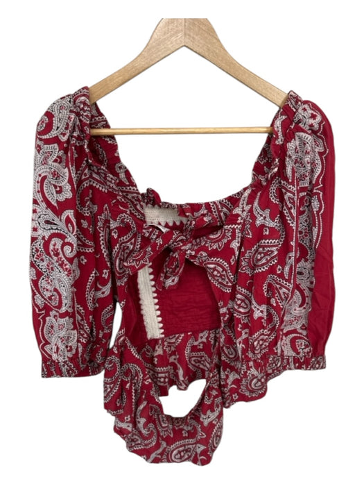 Sea New York Size M Red & White Cotton Long Balloon Sleeve Bandana Print Top Red & White / M
