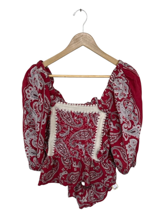 Sea New York Size M Red & White Cotton Long Balloon Sleeve Bandana Print Top Red & White / M
