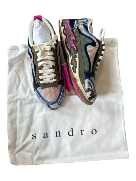 Sandro Shoe Size 36 Green & Pink Canvas & Leather Snake Print Detail Sneakers Green & Pink / 36
