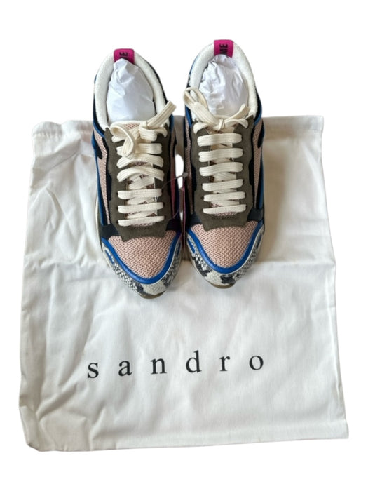 Sandro Shoe Size 36 Green & Pink Canvas & Leather Snake Print Detail Sneakers Green & Pink / 36