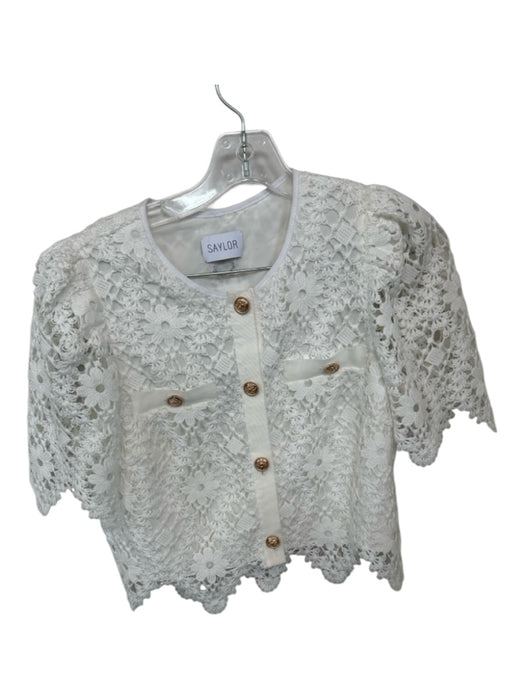 Saylor Size S White Polyester Short Sleeve Lace Overlay High Waist Short Set White / S