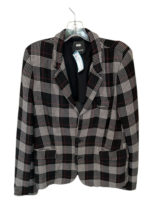 Pinko Size 10 Black & Red Viscose Shoulder Pads Plaid Blazer Black & Red / 10