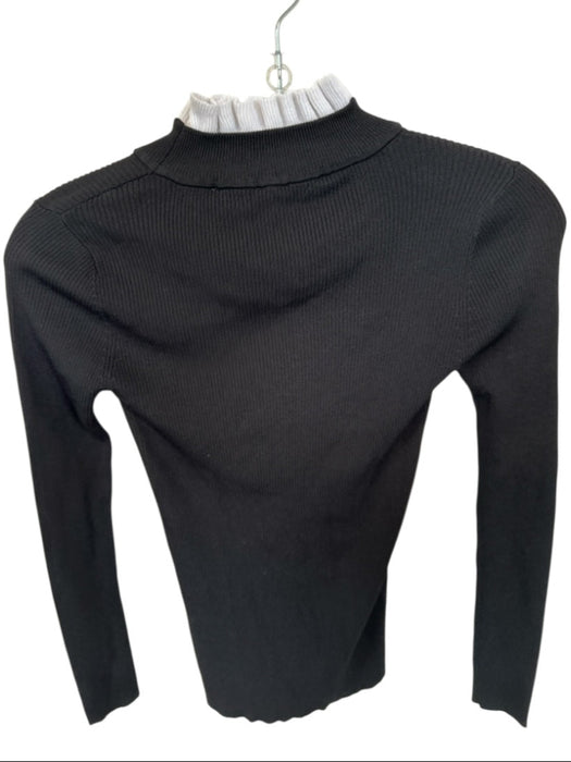 Sandro Size 1/S Black & White Viscose Long Sleeve Ruffle Collar Ribbed Top Black & White / 1/S
