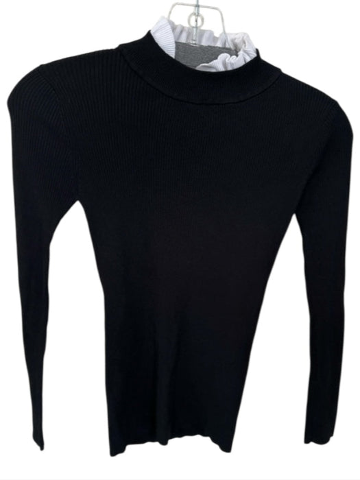 Sandro Size 1/S Black & White Viscose Long Sleeve Ruffle Collar Ribbed Top Black & White / 1/S