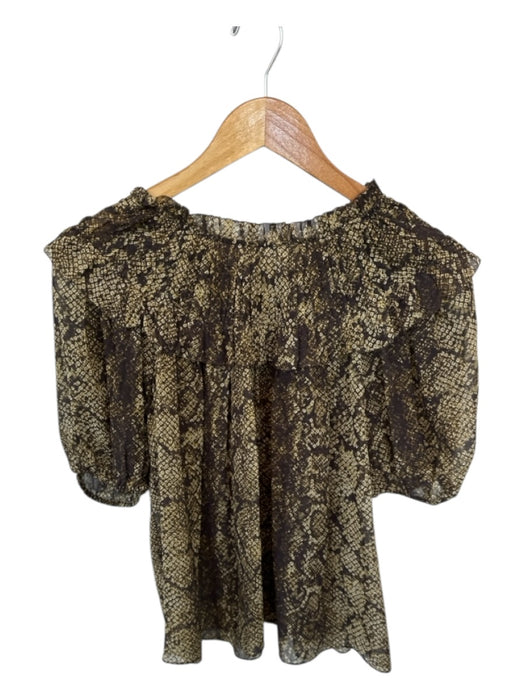 Ulla Johnson Size Est S Brown & Green Silk Short Sleeve Snake Print Top Brown & Green / Est S
