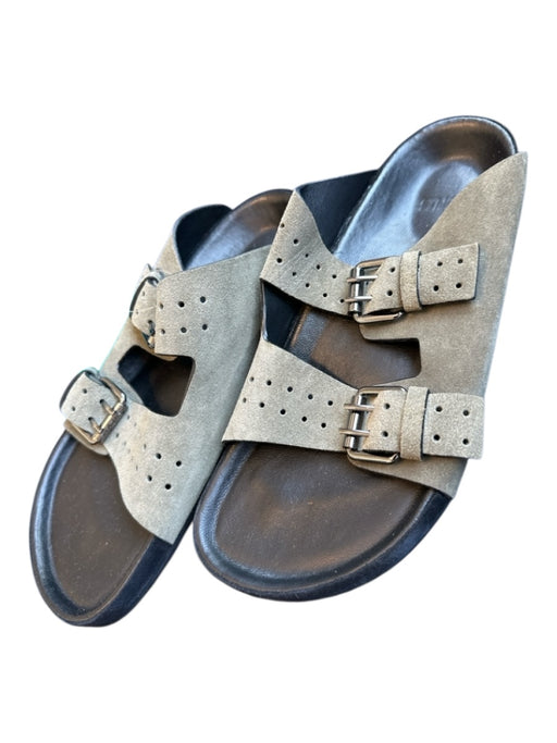 The Kooples Shoe Size 38 Olive Green & Black Suede Perforated Buckles Sandals Olive Green & Black / 38