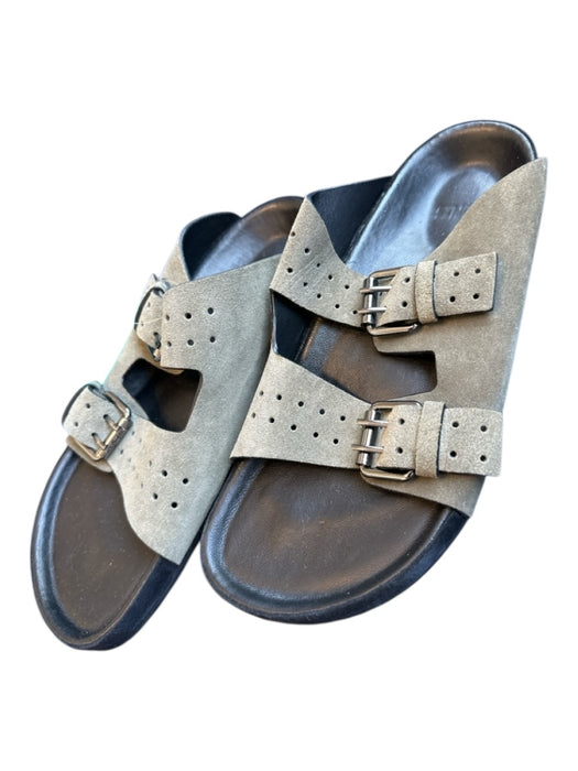 The Kooples Shoe Size 38 Olive Green & Black Suede Perforated Buckles Sandals Olive Green & Black / 38