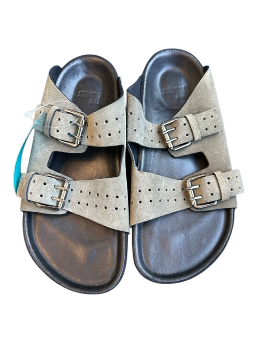 The Kooples Shoe Size 38 Olive Green & Black Suede Perforated Buckles Sandals Olive Green & Black / 38