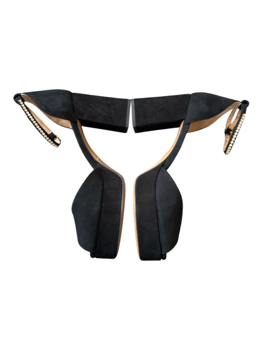 Maje Shoe Size 41 Black & Gold Suede Platform Rhinestone Block Heel Sandals Black & Gold / 41