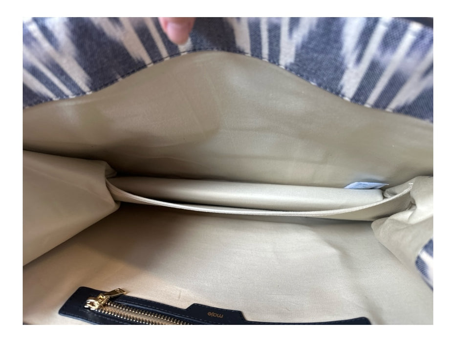 Maje Blue & White Canvas & Leather Ikat Top Handles Tote Bag Blue & White / M