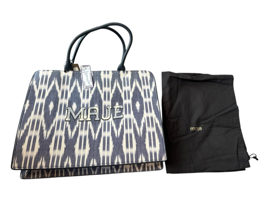 Maje Blue & White Canvas & Leather Ikat Top Handles Tote Bag Blue & White / M