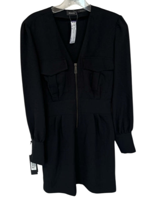 Pinko Size 38 Black Polyester Long Sleeve Front Zip Dress Black / 38