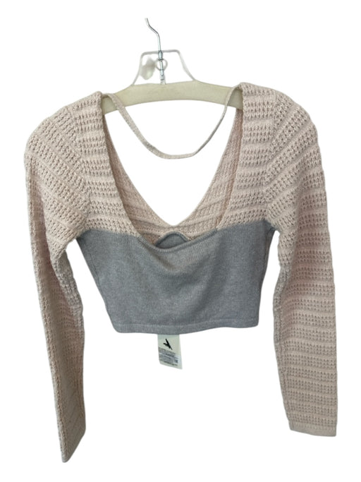 Atoir Size 2 Gray & Blush Cotton Blend Long Sleeve color block Knit Cropped Top Gray & Blush / 2