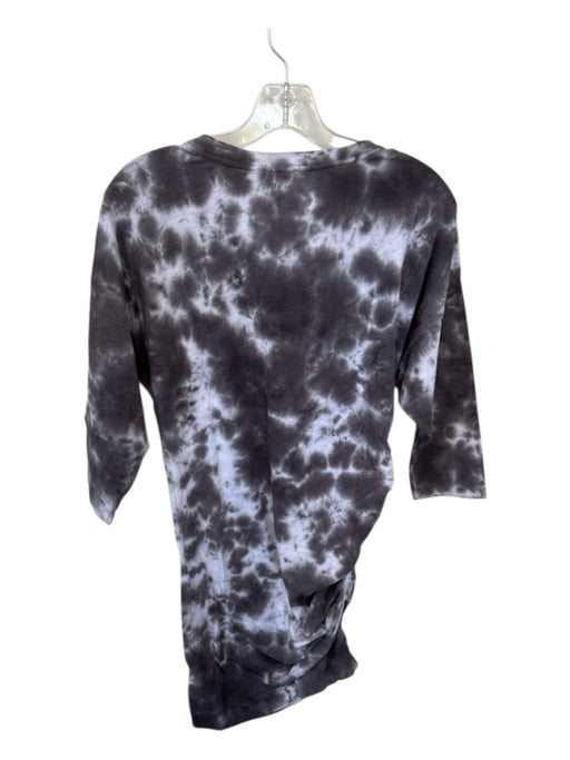 Sundry Size 1/S Gray & White Cotton Long Sleeve Tie Detail Gathered Sides Dress Gray & White / 1/S